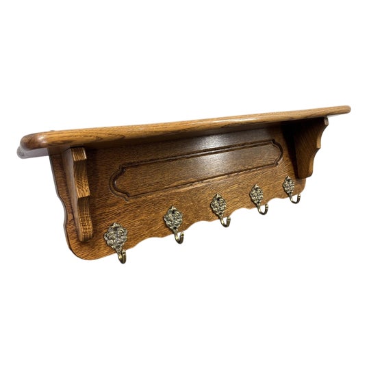 Vintage French Coat Rack in Oak with Hooks For Sale