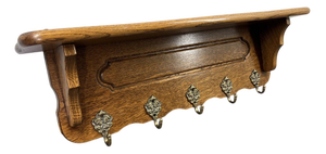 Vintage French Coat Rack in Oak with Hooks