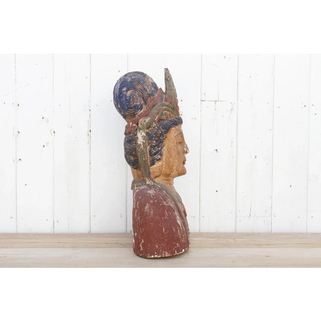 19th Century Antique Quan-Yin Wooden Bust For Sale - Image 5 of 12