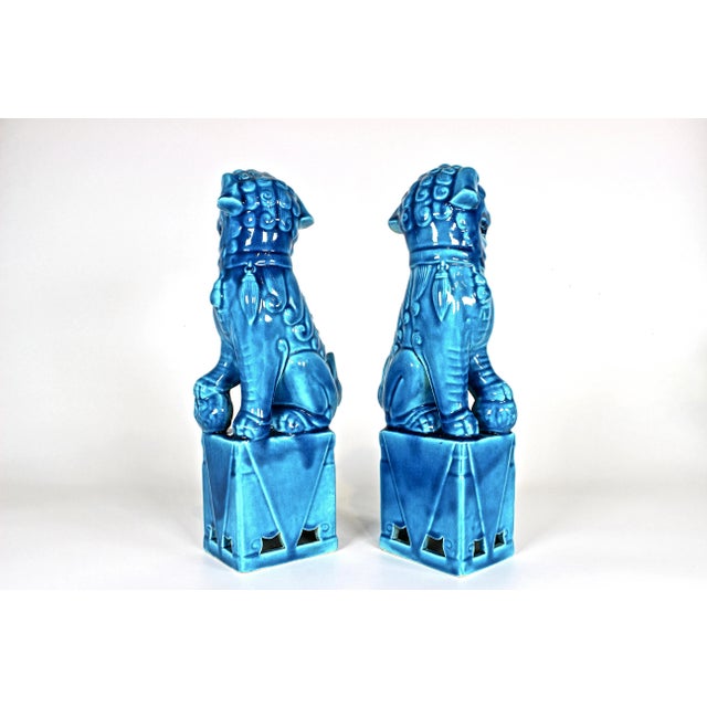 Turquoise 1960's Turquoise Glazed Ceramic Foo Dogs, Pair For Sale - Image 8 of 11