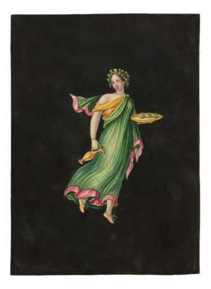 Circle of Michelangelo Maestri, Bacchante with Figs Pompeii Fresco, Early 1800s, Gouache