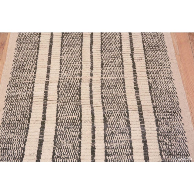 Nazmiyal Collection Ivory Cream and Charcoal Tribal Geometric Modern Runner Rug For Sale - Image 4 of 7