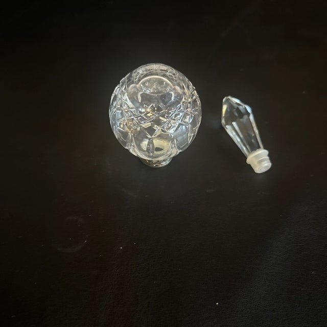 Vintage Mid Century Perfume bottle by Atlantis (stamped) Crystal from Portugal Plastic tipped stopper. 109 g
