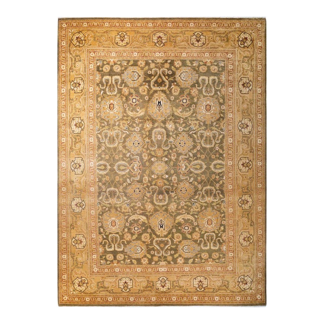 Eclectic, One-of-a-Kind Hand-Knotted Area Rug - Green, 9' 0" x 12' 6" For Sale