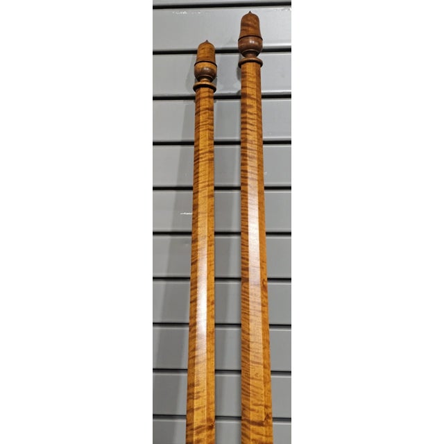 Late 20th Century Late 20th Century Benchmade Tiger Maple Queen Size Pencil Post Canopy Carved Bed For Sale - Image 5 of 10