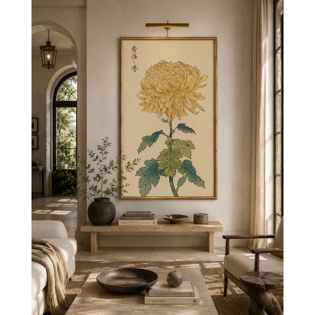 Paper Yellow Mum by Hasegawa, Vintage Japanese Botanical Art Print, 20" X 30" For Sale - Image 7 of 9