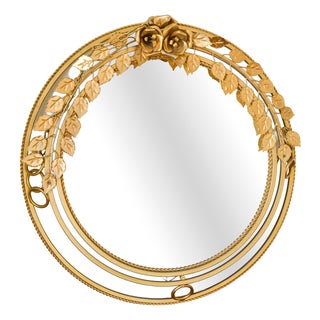 Vintage Hollywood Regency Lighted Rose Mirror in Gilt Metal, 1960s For Sale
