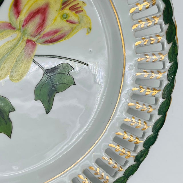 Vintage Reticulated Floral Plates With Green and Gold Trim - Set of 3 For Sale - Image 13 of 18