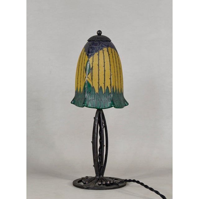 Metal French Art Deco Enamelled Table Lamp by Les Etablissements Leune - 1920s France For Sale - Image 7 of 15