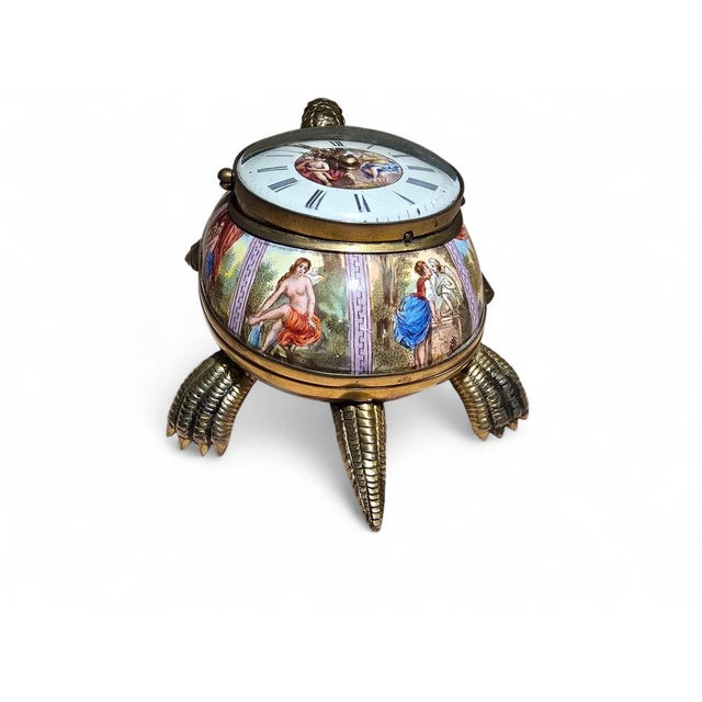 Enamel and Gilt Metal Tortoise-Shaped Repeater Clock with Mythologi, 1800s For Sale - Image 3 of 13