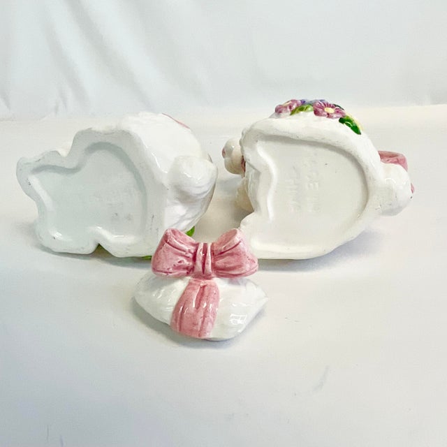 Mid-Century Trompe L’Oeil Hollywood Regency Majolica Bunny Creamer and Sugar Bowl - A Pair. For Sale - Image 11 of 11