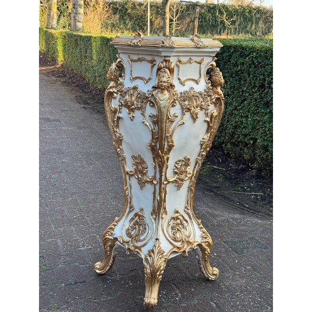 Late 20thC Italian Baroque Cream Gold Pedestals Pair For Sale - Image 11 of 18