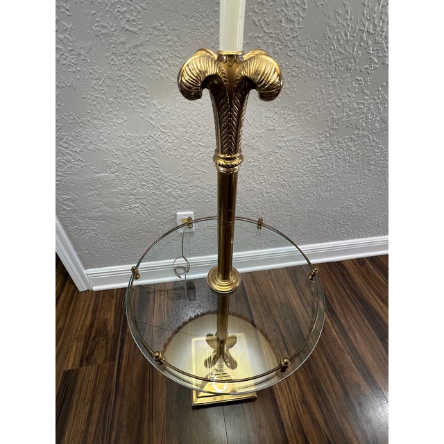 Rembrandt Lamp Company 1970s Mid-Century Modern Rembrandt Brass Bouillotte Floor Lamp With Glass Table For Sale - Image 4 of 15