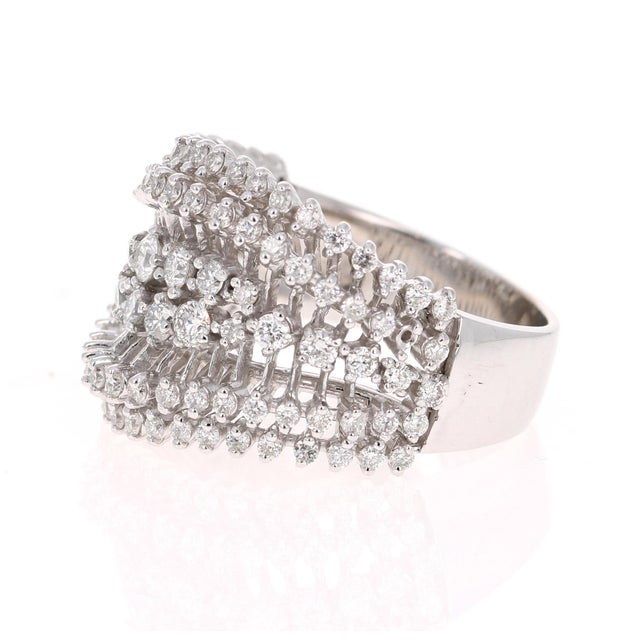 Contemporary Roshe Jewels Diamond Ring 1.49 Carat Natural Diamonds 14kw Gold Cocktail Ring, Size 7 For Sale - Image 3 of 8