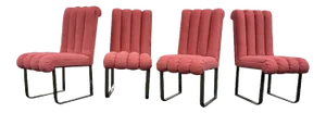 Modern Chrome and Pink Channel Back Dining Chairs, Design Institute America 1980