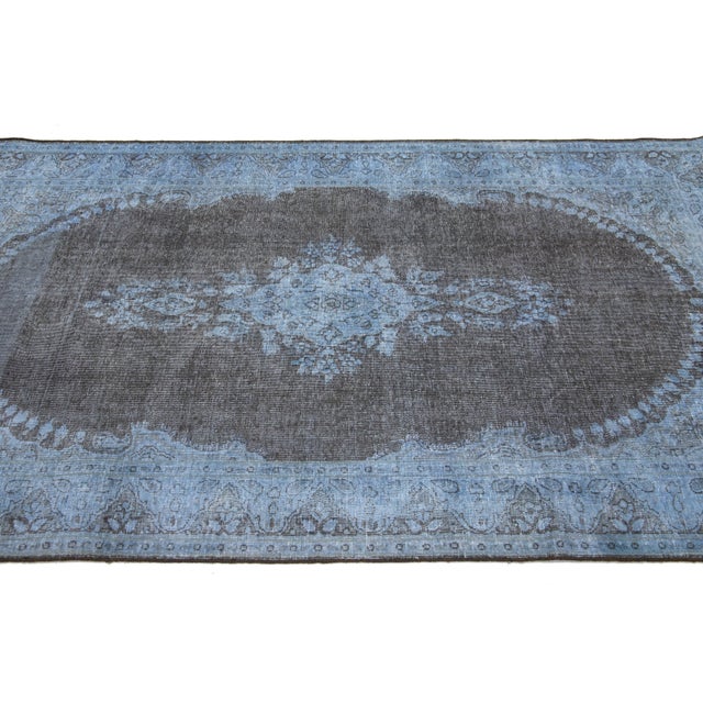 Textile Handmade Blue and Gray Persian Overdyed Wool Rug With Rosette Motif 4 X 7 For Sale - Image 7 of 10