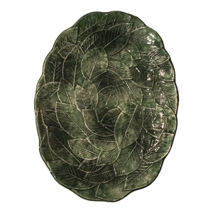 Italy Green Ceramic Italian Leaf Motif Oval Platter - Vietri Foglia Style 1960s