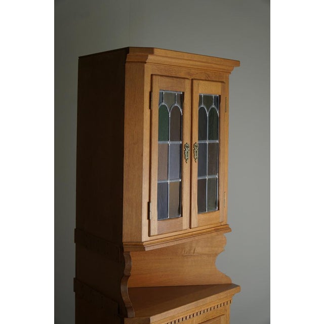 Tall Danish Modern Corner Cupboard in Oak & Glass by Henning Kjærnulf, 1960s For Sale - Image 10 of 18