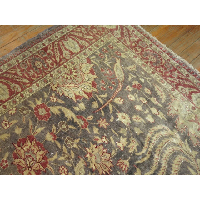 Early 20th Century Zabihi Collection Gray Animal Motif Turkish Fine Sivas Rug - 4'4" x 5'5" For Sale - Image 4 of 8