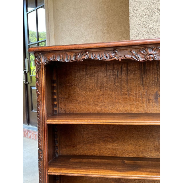 Antique French Corner Bookcase Carved Oak Louis XV Revival Open Shelves C1920 B For Sale - Image 17 of 18