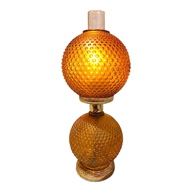 Vintage Amber Hobnail Double-Globe Gone With the Wind Parlor Lamp For Sale