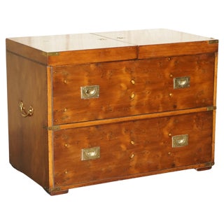 Vintage Burr Yew Wood Military Campaign Drinks Trunk For Sale