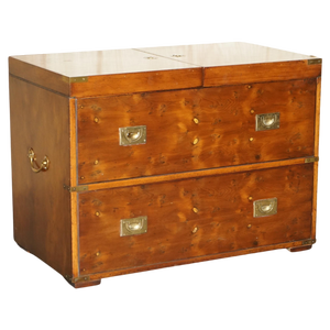 Vintage Burr Yew Wood Military Campaign Drinks Trunk