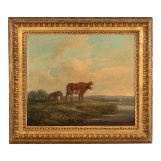 19th Century Oil Painting Pastoral Luminist Romantic Highland Cows Paris Ex-Christie's by Henry Milbourne, 1815 For Sale