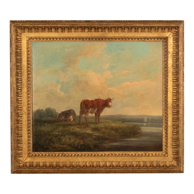 19th Century Oil Painting Pastoral Luminist Romantic Highland Cows Paris Ex-Christie's by Henry Milbourne, 1815 For Sale