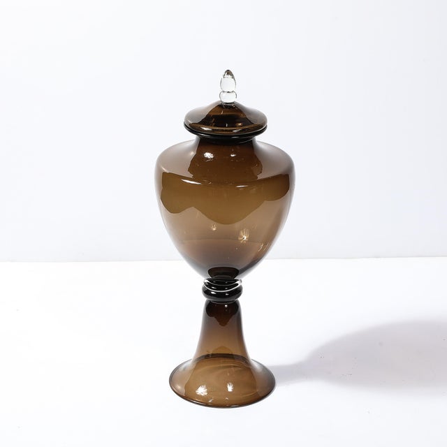 Mid-Century Modernist Hand-Blown Smoked Murano Glass Urn Centerpiece For Sale - Image 12 of 12