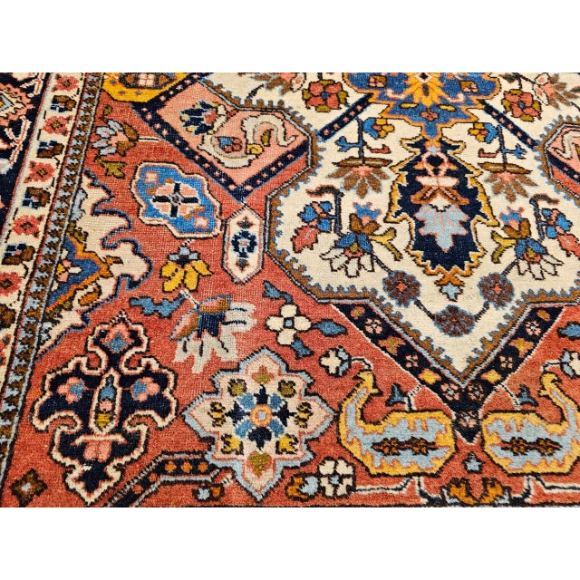 Vintage Persian Tabriz Area Rug, Hand-Knotted Wool, Heriz Geometric Pattern, Ivory & Red, 5x6 For Sale - Image 18 of 18