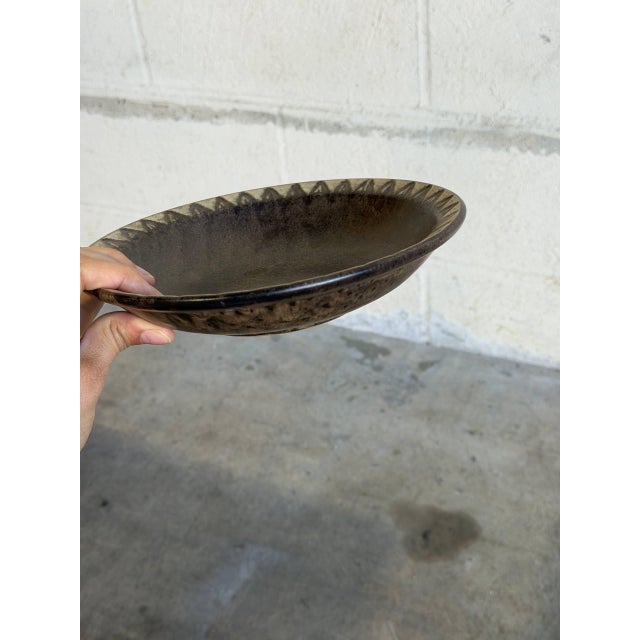 Plate Bowl With White Rim and Carved Pattern Denmark Mid-Century Modern 1960s For Sale - Image 4 of 10