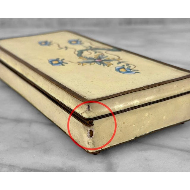 Light Yellow Vintage Chinese Brass & Enamel Floral Divided Cigarette Dresser Storage Box For Sale - Image 8 of 10
