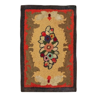 Outstanding Multi Color With Lovely Floral Design Antique American Hooked Rug For Sale