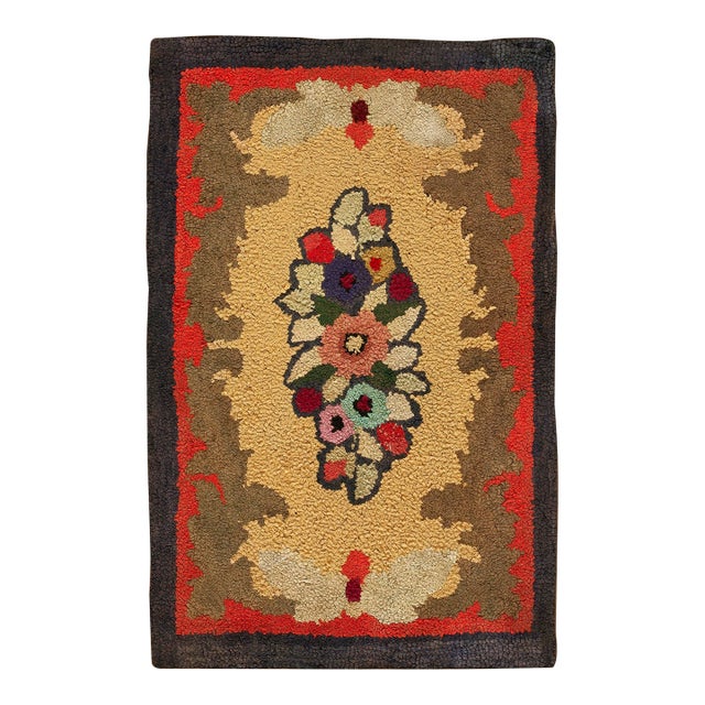 Outstanding Multi Color With Lovely Floral Design Antique American Hooked Rug For Sale