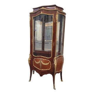Napoleon III Curved Showcase in Marquetry and Bronze, 1800s For Sale