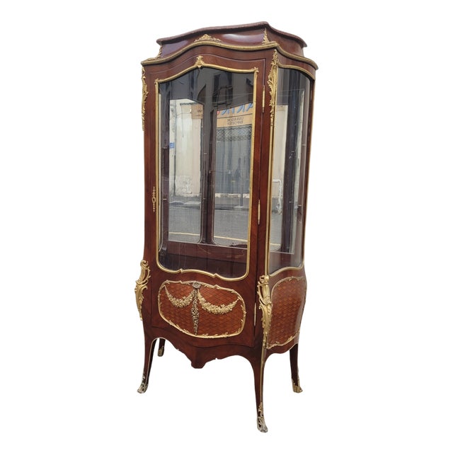 Napoleon III Curved Showcase in Marquetry and Bronze, 1800s For Sale