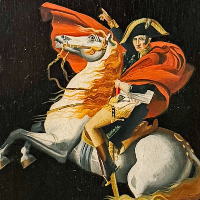 Vintage miniature oil painting on board, depicting Napoleon Crossing the Alps. Purchased at the famous antique market in...