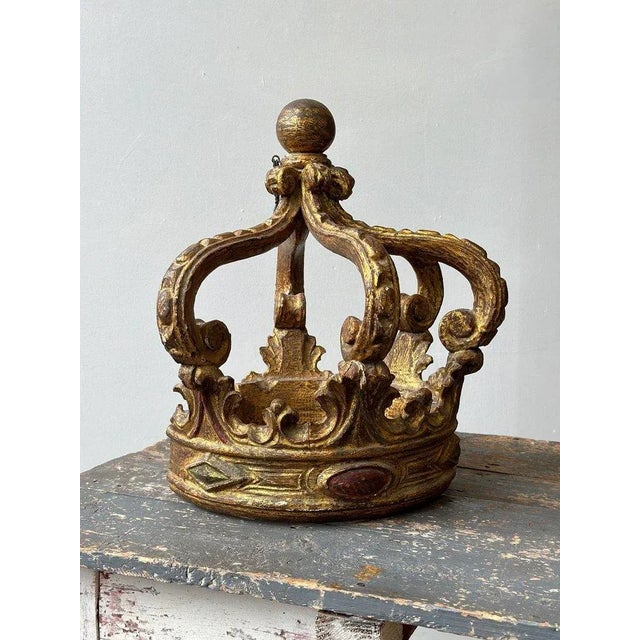 Mid 19th Century Rare Antique European Gilt Gesso + Carved Wood Demilune Bed Crown / Corona, Circa Mid 19th Century For Sale - Image 5 of 12