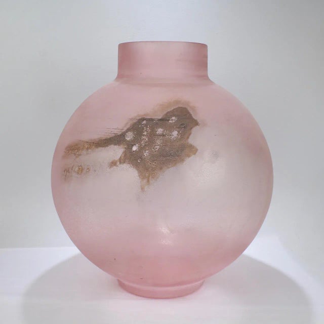 Cenedese Cenedese Pink Scavo Spherical or Globe Shaped Murano Glass Vase For Sale - Image 4 of 13