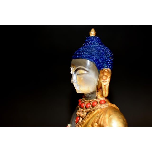 Late 20th Century Natural Rock Crystal Gilt Bronze Buddha Nepal Authenticity Seal For Sale - Image 13 of 18