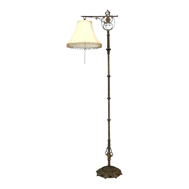 Antique Rembrandt Egyptian Revival Cast Iron & Brass Portrait Bridge Lamp C1930 For Sale