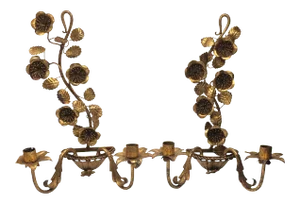 Mid Century Italian Gilt Wall Sconces - a Pair