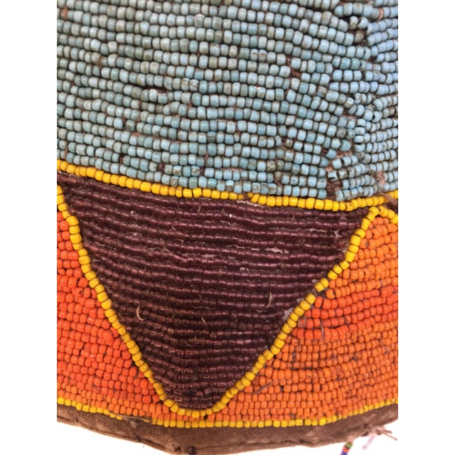Tribal Yoruba Beaded Headdress Crown, Antique Art on Lucite Stand For Sale - Image 3 of 12