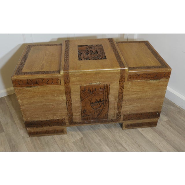 Goldenrod Art Deco Limed Oak & Carved Camphor Wood Chest, 1930s For Sale - Image 8 of 8