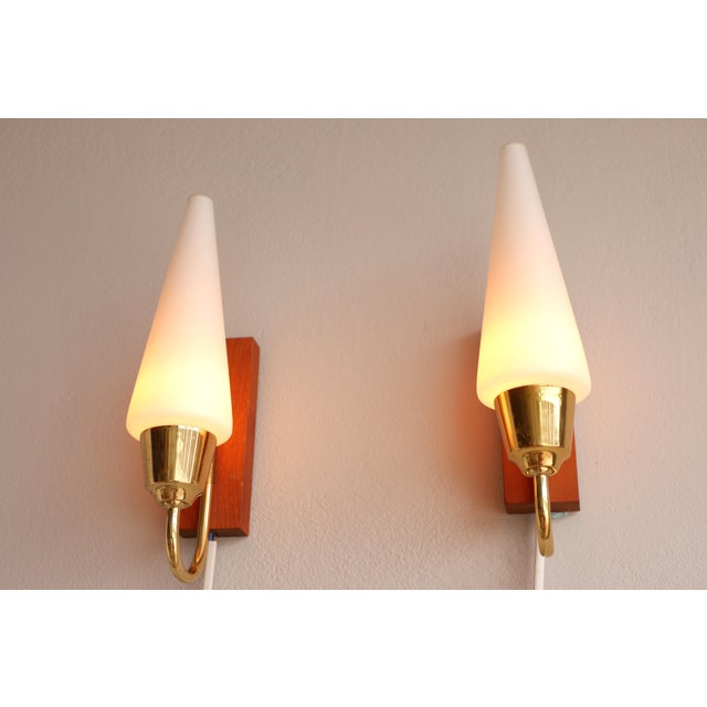Ivory Mid-Century Scandinavian Modern Wall Lamps with Teak Panels attributed to Örsjö, Set of 2 For Sale - Image 8 of 13