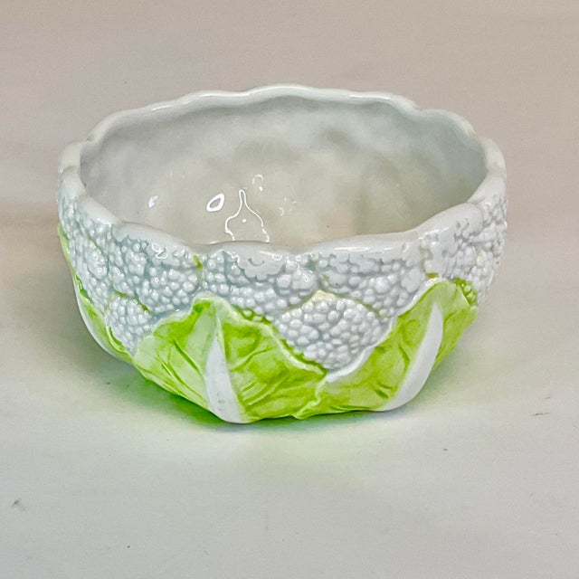 Hollywood Regency 1970s Vintage Trompe L’Oeil Boho Chic Hollywood Regency Cauliflower Serving Bowl For Sale - Image 3 of 10
