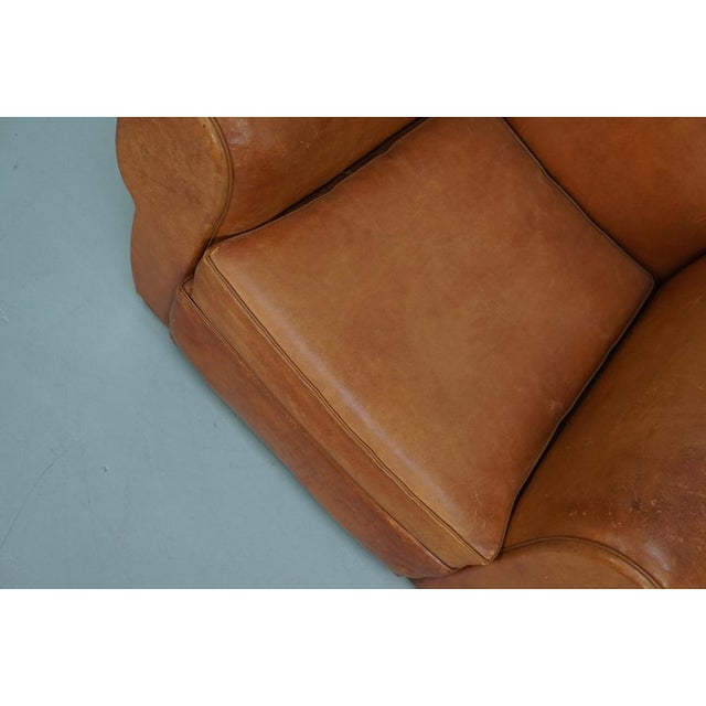 French Cognac Moustache Back Leather Club Chairs, 1950s, Set of 2 For Sale - Image 16 of 18