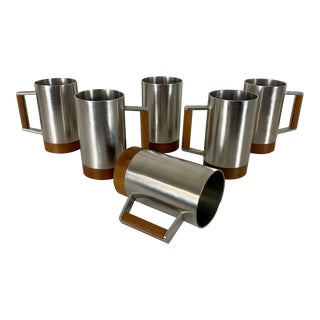 Modernist Pewter and Teak Tankard Set of Six For Sale