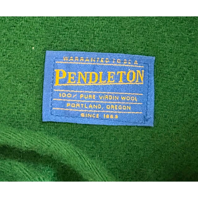 Traditional Pendleton Green Wool Fringed Old Waverly Blanket/Throw For Sale - Image 3 of 5